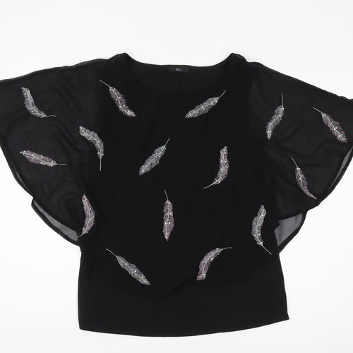 M&Co Women's Black Embroidered Blouse Size 10