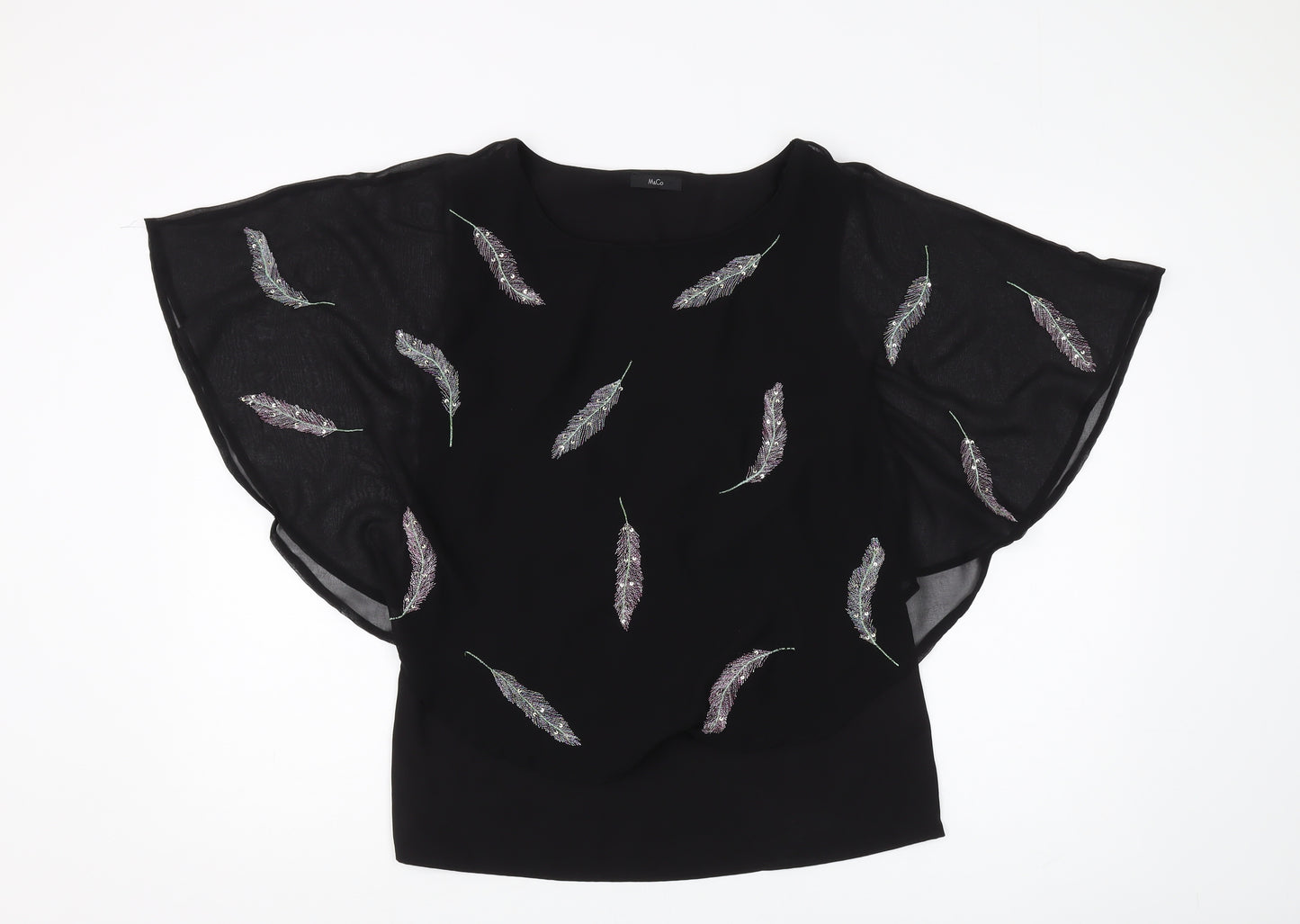 M&Co Women's Black Embroidered Blouse Size 10