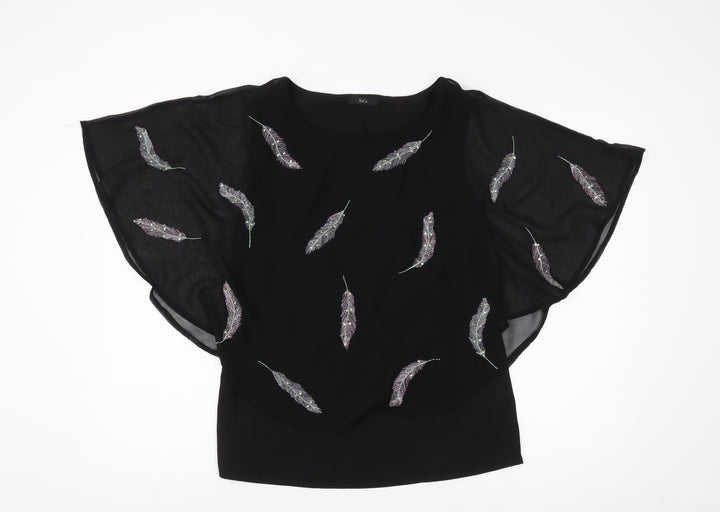 M&Co Women's Black Embroidered Blouse Size 10