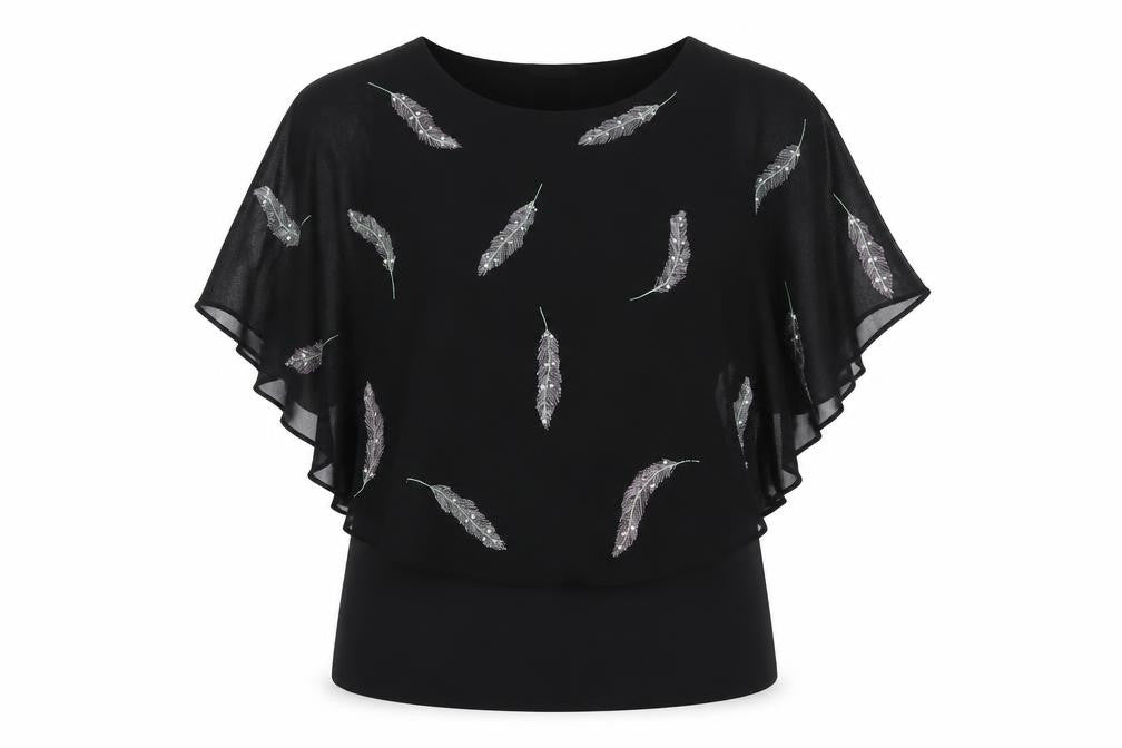 Front view of M&Co Women's Black Embroidered Blouse, size 10