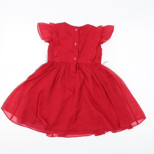Monsoon Girls Red A-Line Party Dress 18-24M, Sequin & Ruffle Detail