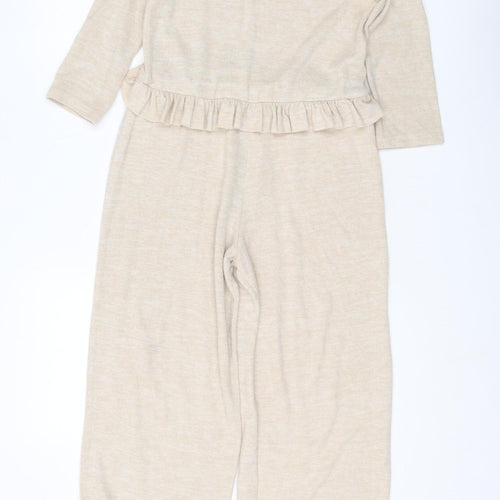 River Island Girls Beige Jumpsuit 9-10 Years with Ruffle Detail