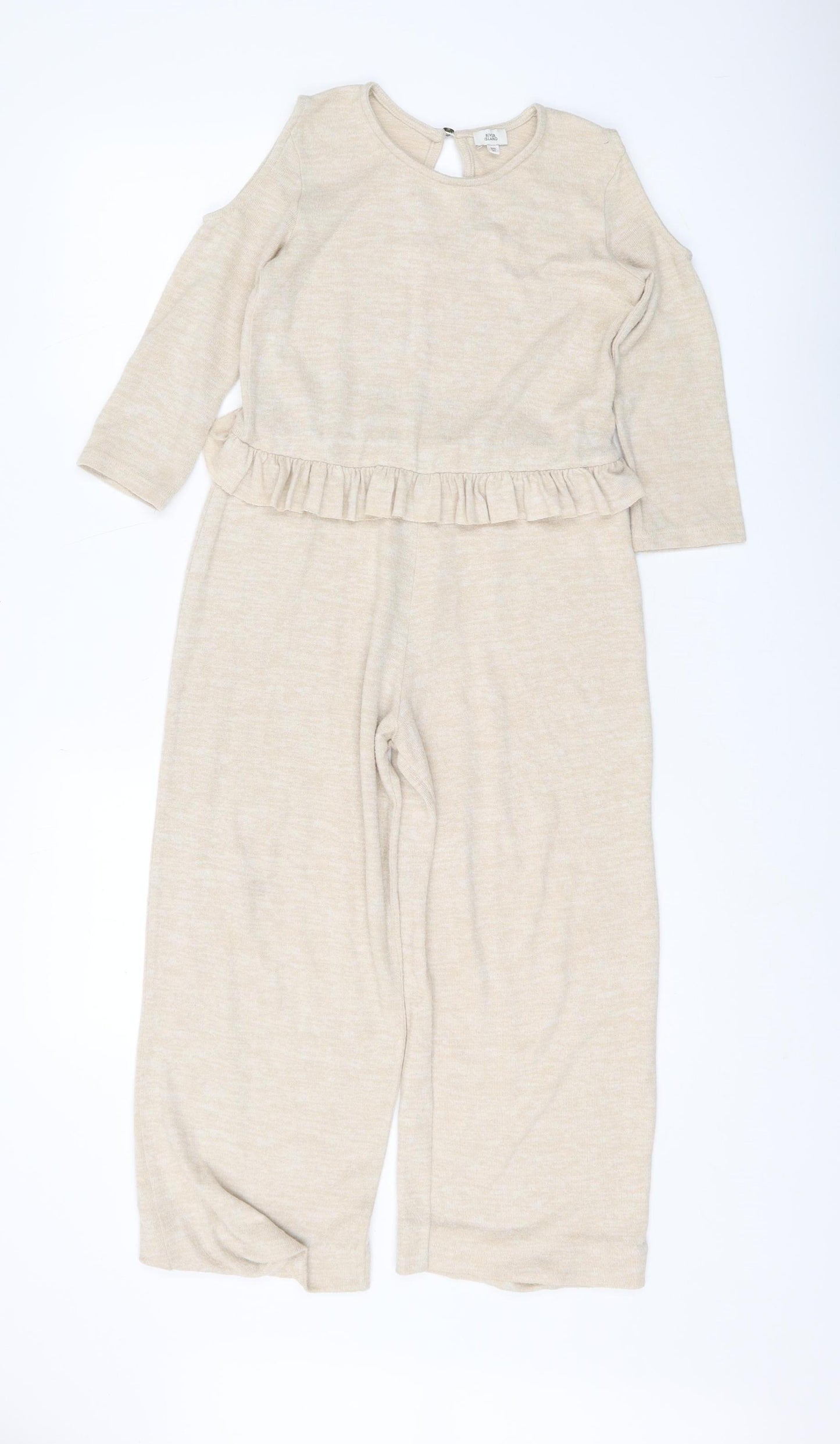 River Island Girls Beige Jumpsuit 9-10 Years with Ruffle Detail