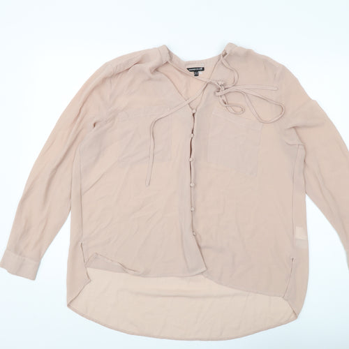 Warehouse Women Beige Button-Up Blouse Size 18