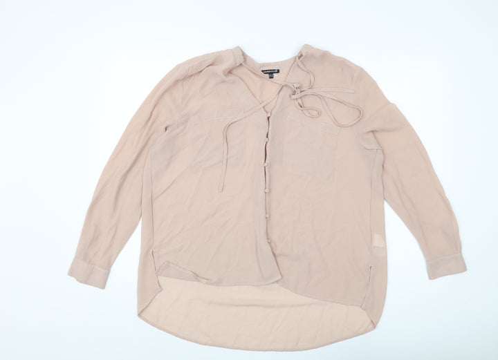 Warehouse Women Beige Button-Up Blouse Size 18