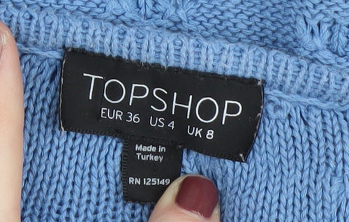 Topshop Women's Blue Cardigan Open-Knit UK 8
