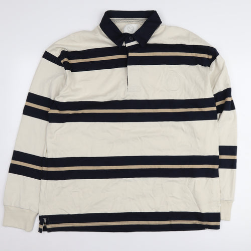 Marks and Spencer Men’s Beige Striped Long Sleeve Polo M