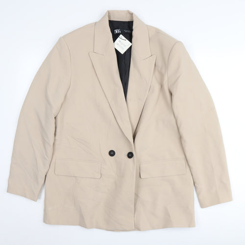 Zara Women's Beige Suit Jacket, Size 8, Double-Breasted
