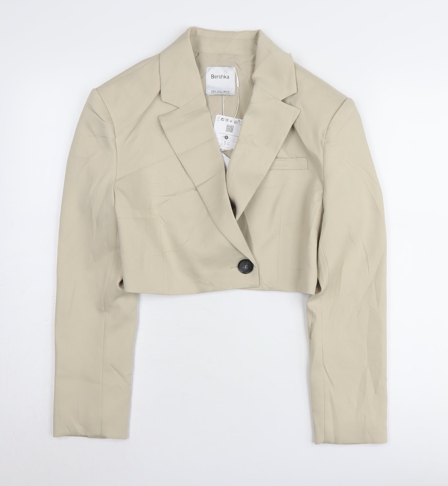 Bershka Women's Beige Cropped Blazer S - Casual Workwear