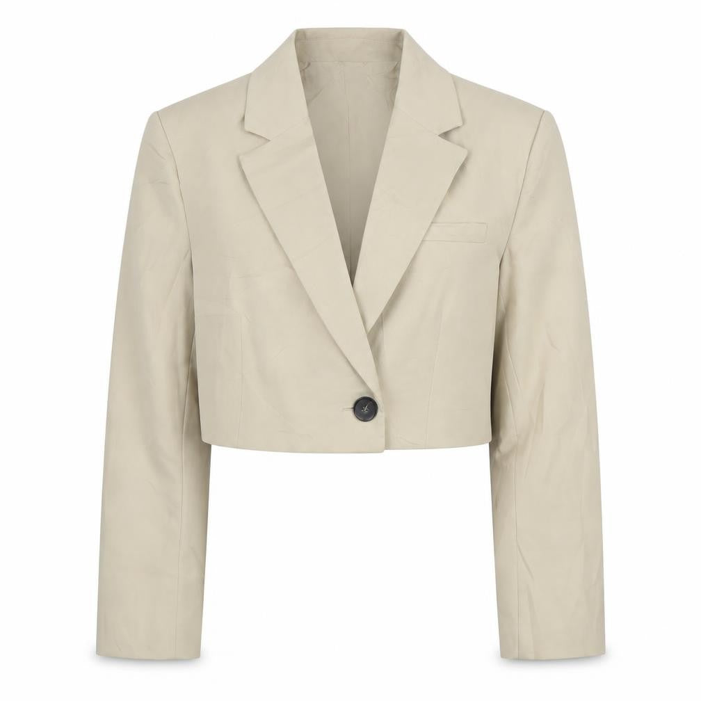 Bershka Women's Beige Cropped Blazer S - Casual Workwear