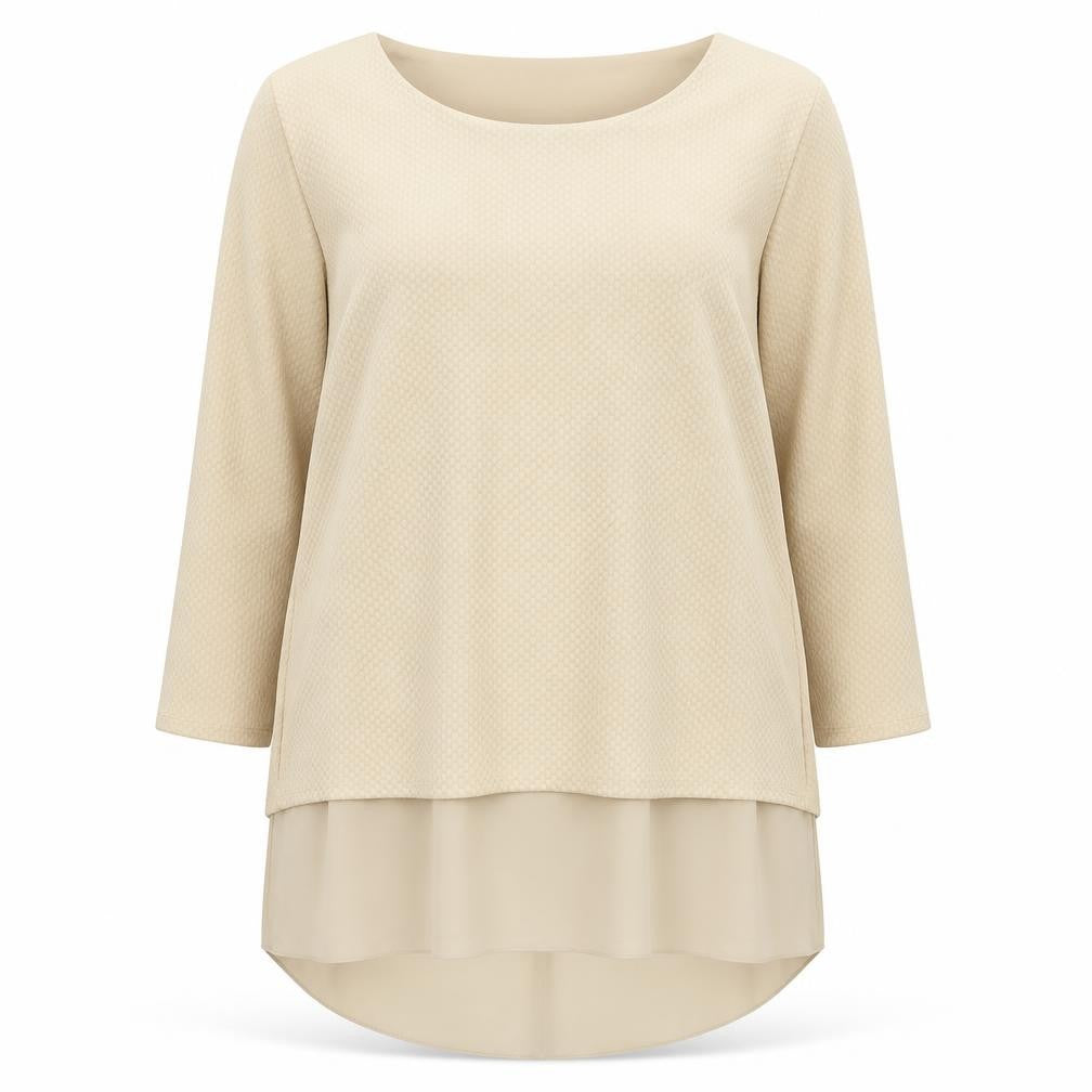 Front view of Luca Vanucci Beige Women's Tunic Jumper, M, Scoop Neck