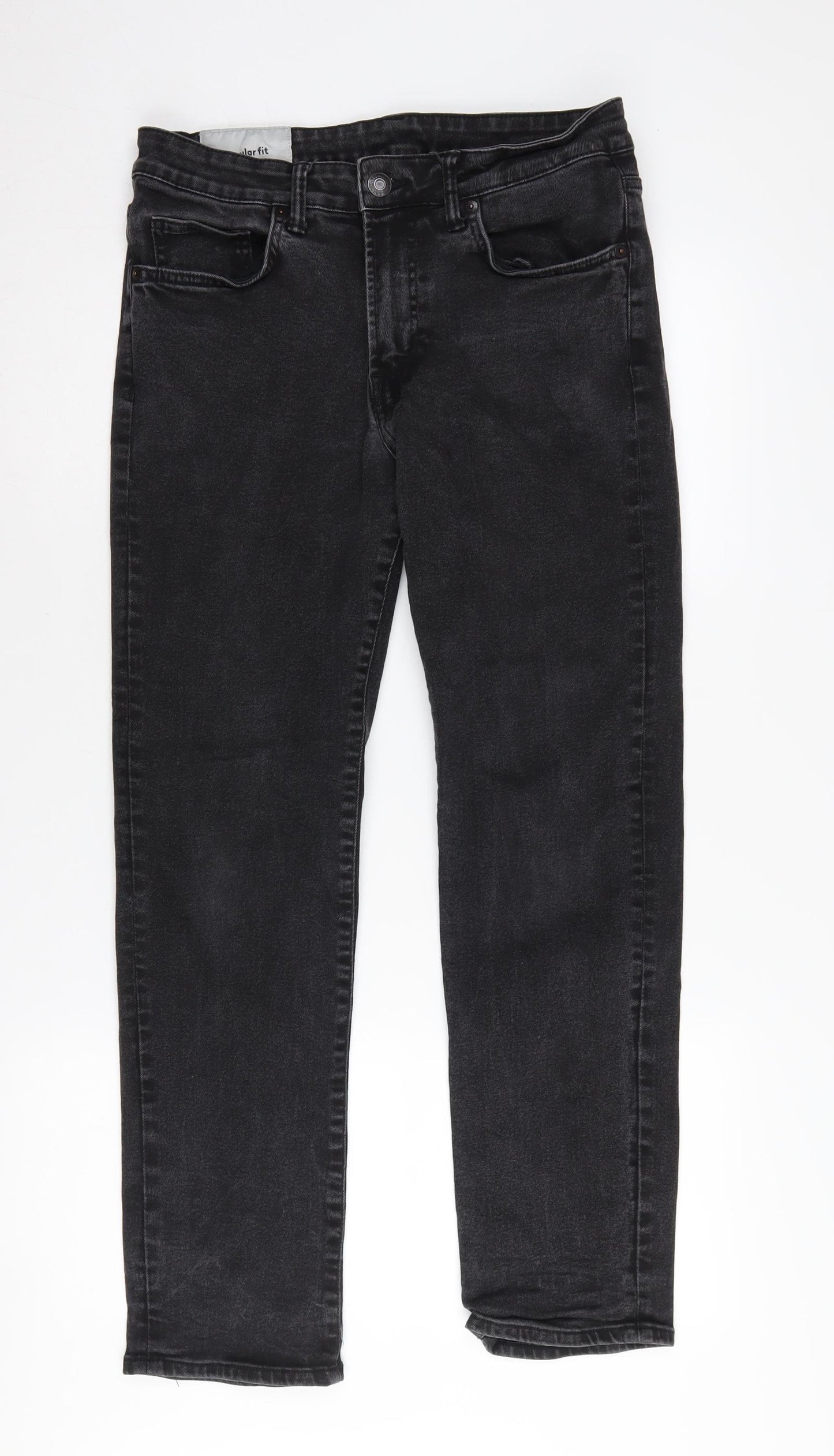 H&M Men's Black Regular Fit Straight Jeans