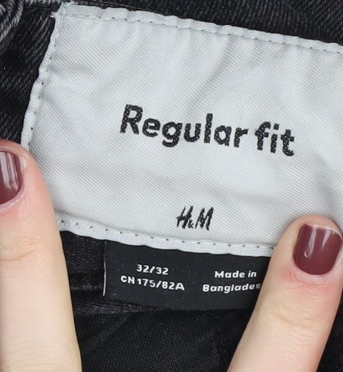 H&M Men's Black Regular Fit Straight Jeans