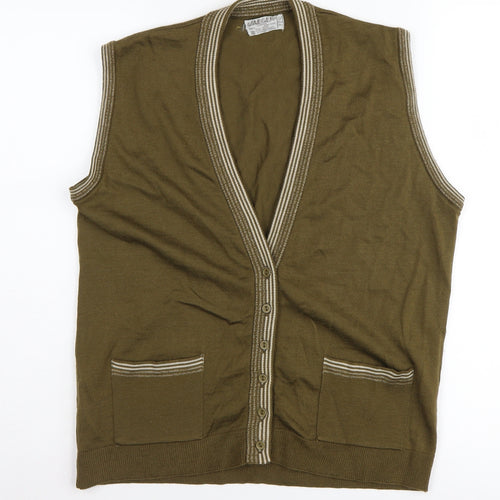 Jaeger Men's Green Wool Vest, M, Vintage Sleeveless Jumper