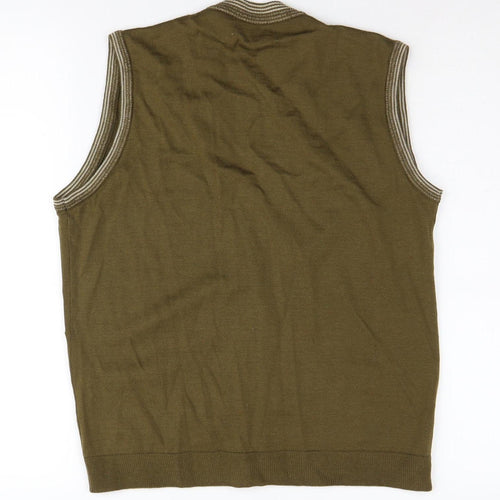 Jaeger Men's Green Wool Vest, M, Vintage Sleeveless Jumper