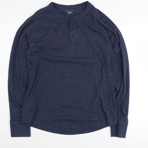 GAP Men's Blue Henley T-Shirt M Long Sleeve Solid