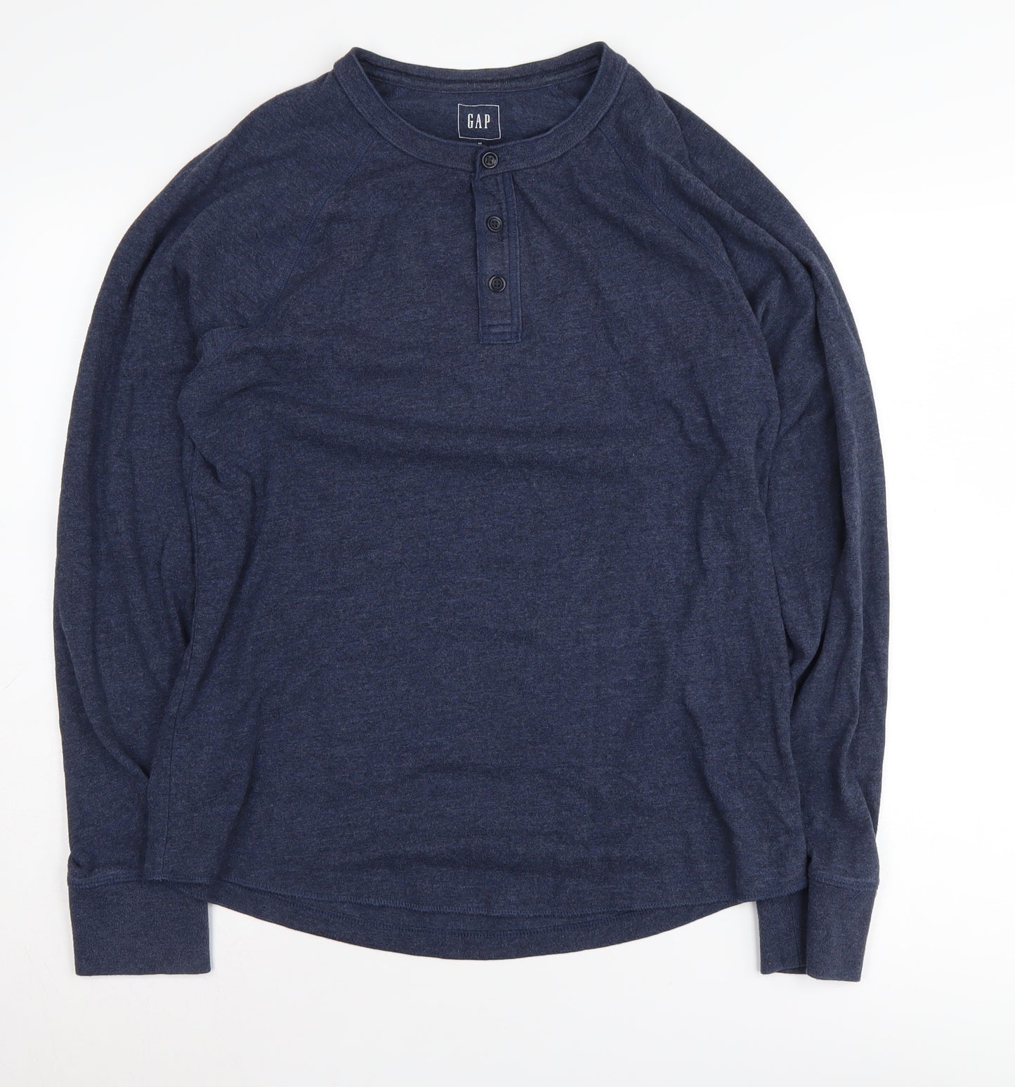 GAP Men's Blue Henley T-Shirt M Long Sleeve Solid