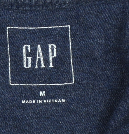 GAP Men's Blue Henley T-Shirt M Long Sleeve Solid