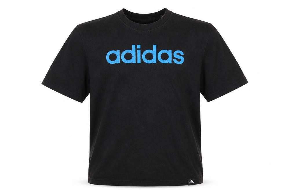 Front view of adidas Men's Black Medium Logo Crew Neck T-Shirt