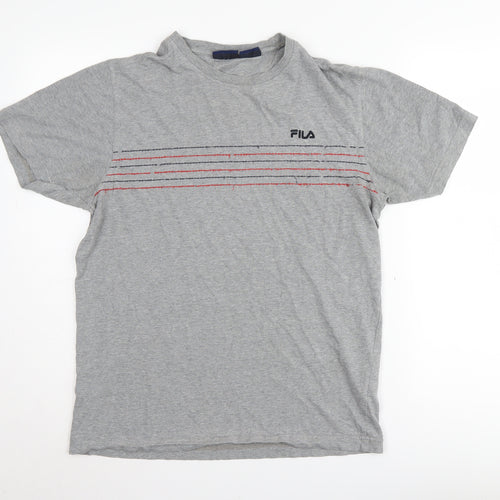 Fila Men's Grey Striped T-Shirt, Short Sleeve, Size S