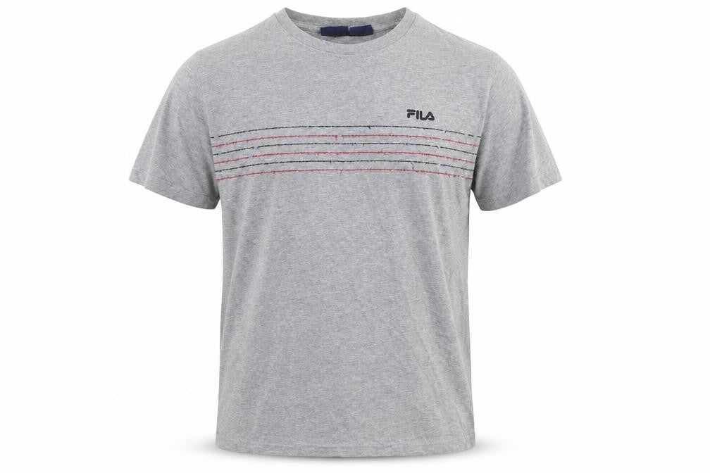 Fila Men's Grey Striped T-Shirt, Short Sleeve, Size S