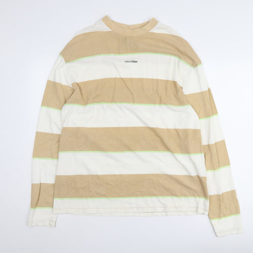 Collusion Men’s Beige Striped Pullover Sweatshirt M