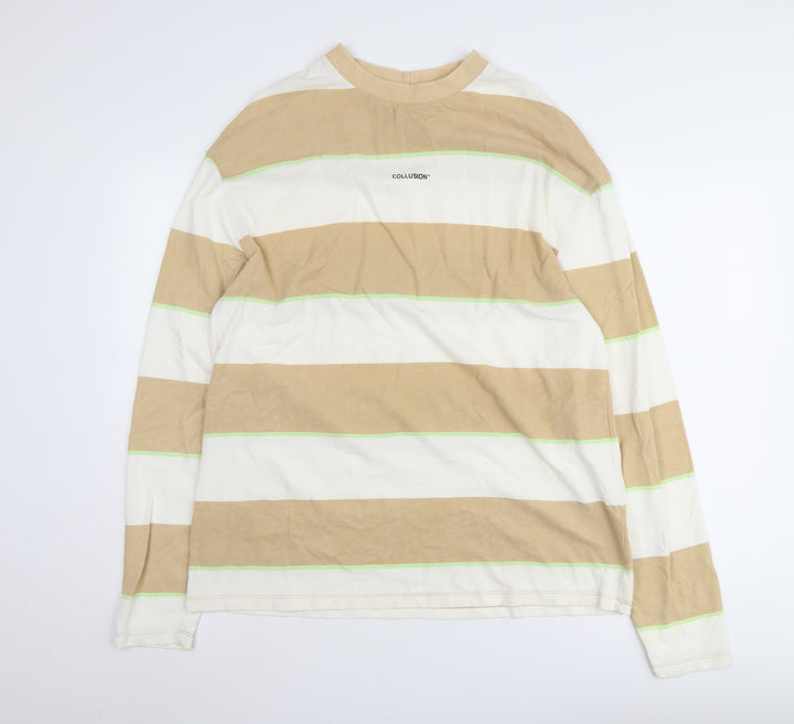 Collusion Men’s Beige Striped Pullover Sweatshirt M