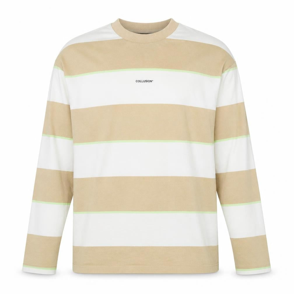 Front view of Collusion Men’s Beige Striped Pullover Sweatshirt M
