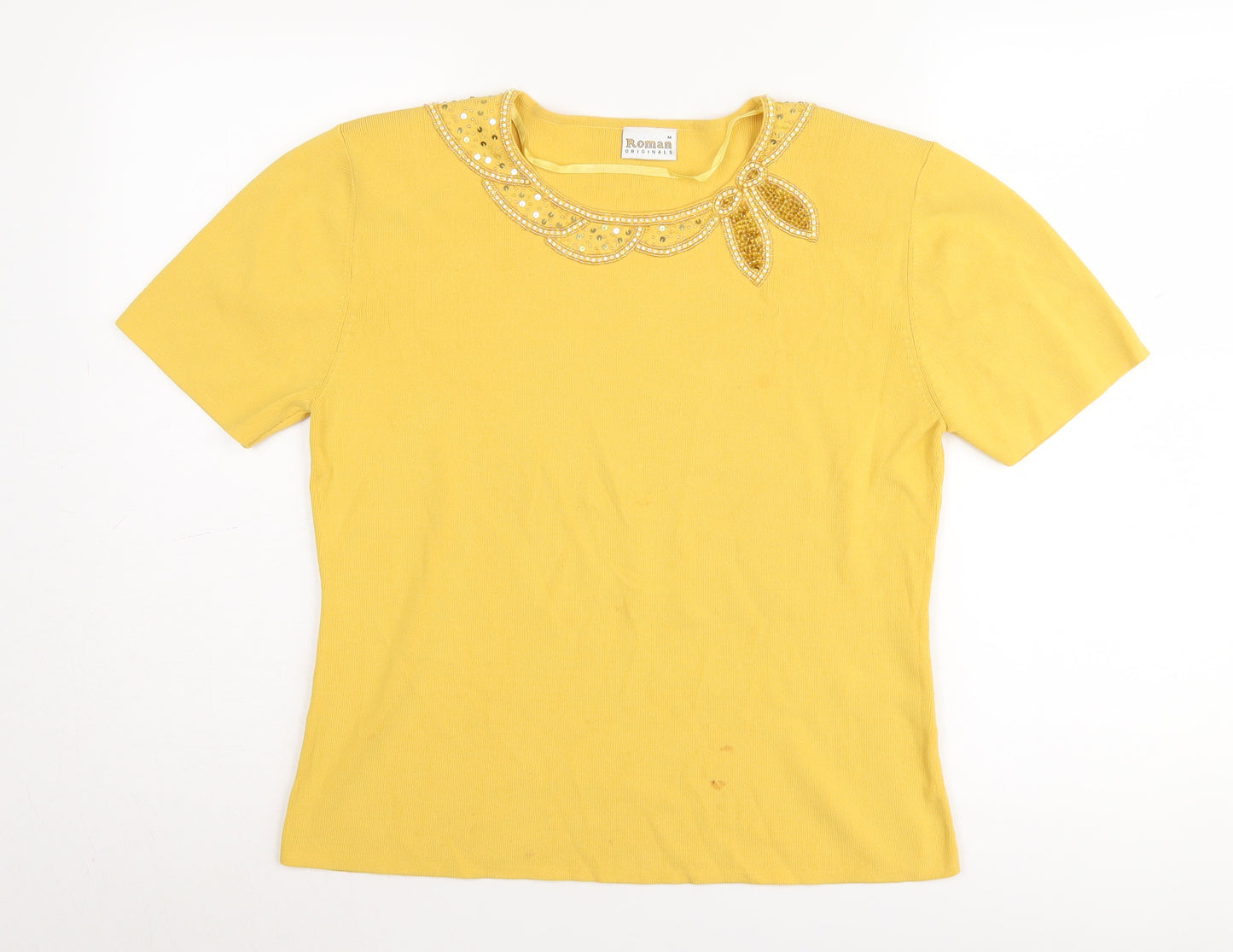 Roman Originals Women's Yellow Beaded Jumper, M