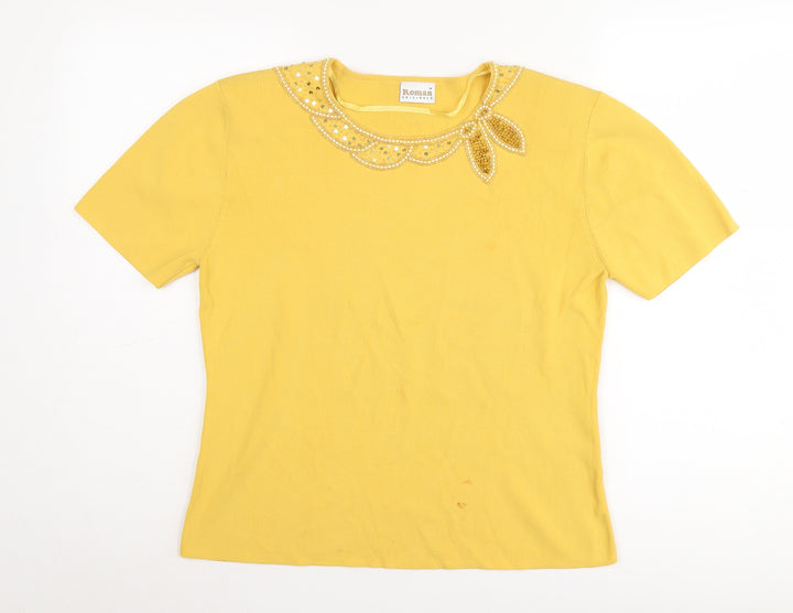 Roman Originals Women's Yellow Beaded Jumper, M