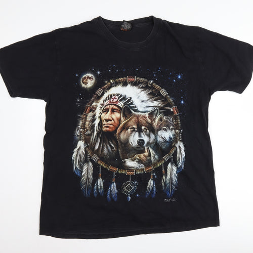 Wild Men's XL Black Cotton Graphic Native American T-Shirt