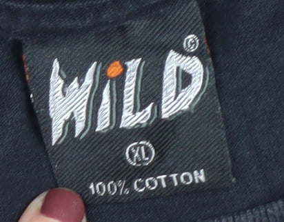 Wild Men's XL Black Cotton Graphic Native American T-Shirt