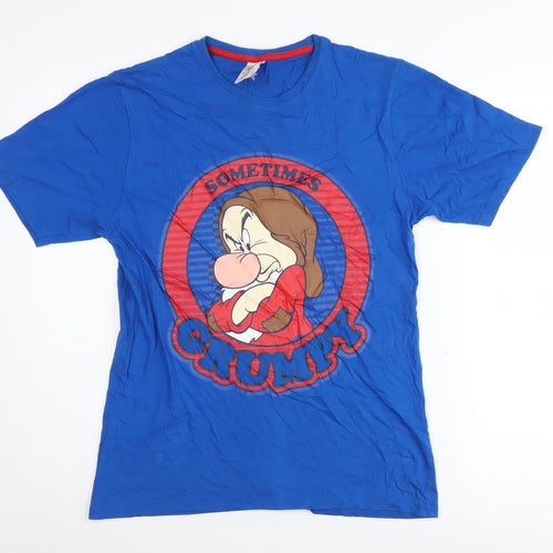 Disney Men's Blue Grumpy Cartoon T-Shirt, Size S, Cotton