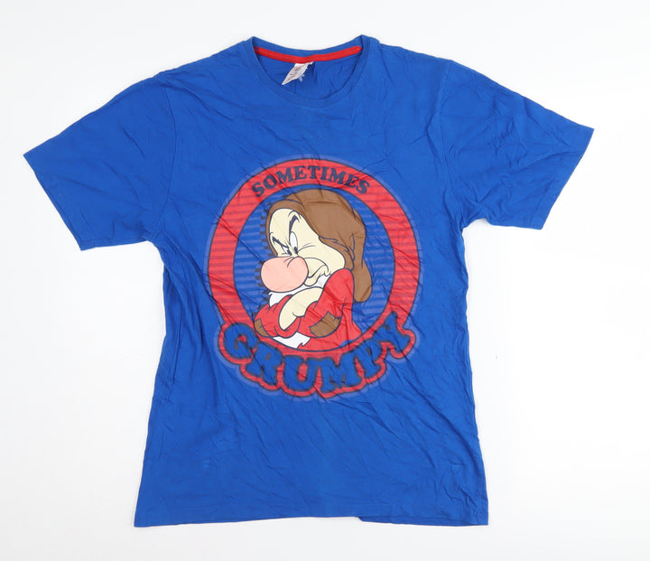 Disney Men's Blue Grumpy Cartoon T-Shirt, Size S, Cotton