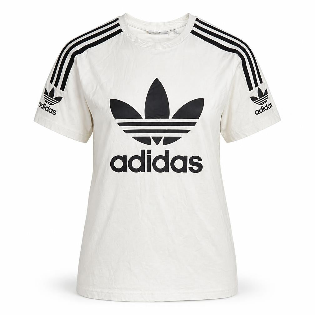 Front view of adidas Women's White T-Shirt, size 4, Casual Style