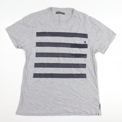 French Connection Unisex Grey Striped T-Shirt L