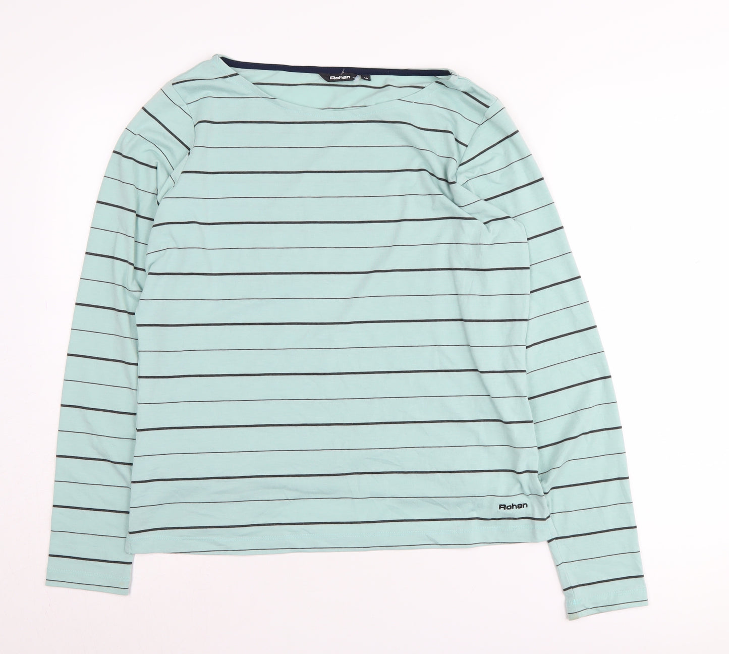 Rohan Blue Striped Boat Neck Long Sleeve Women's T-Shirt Size 14