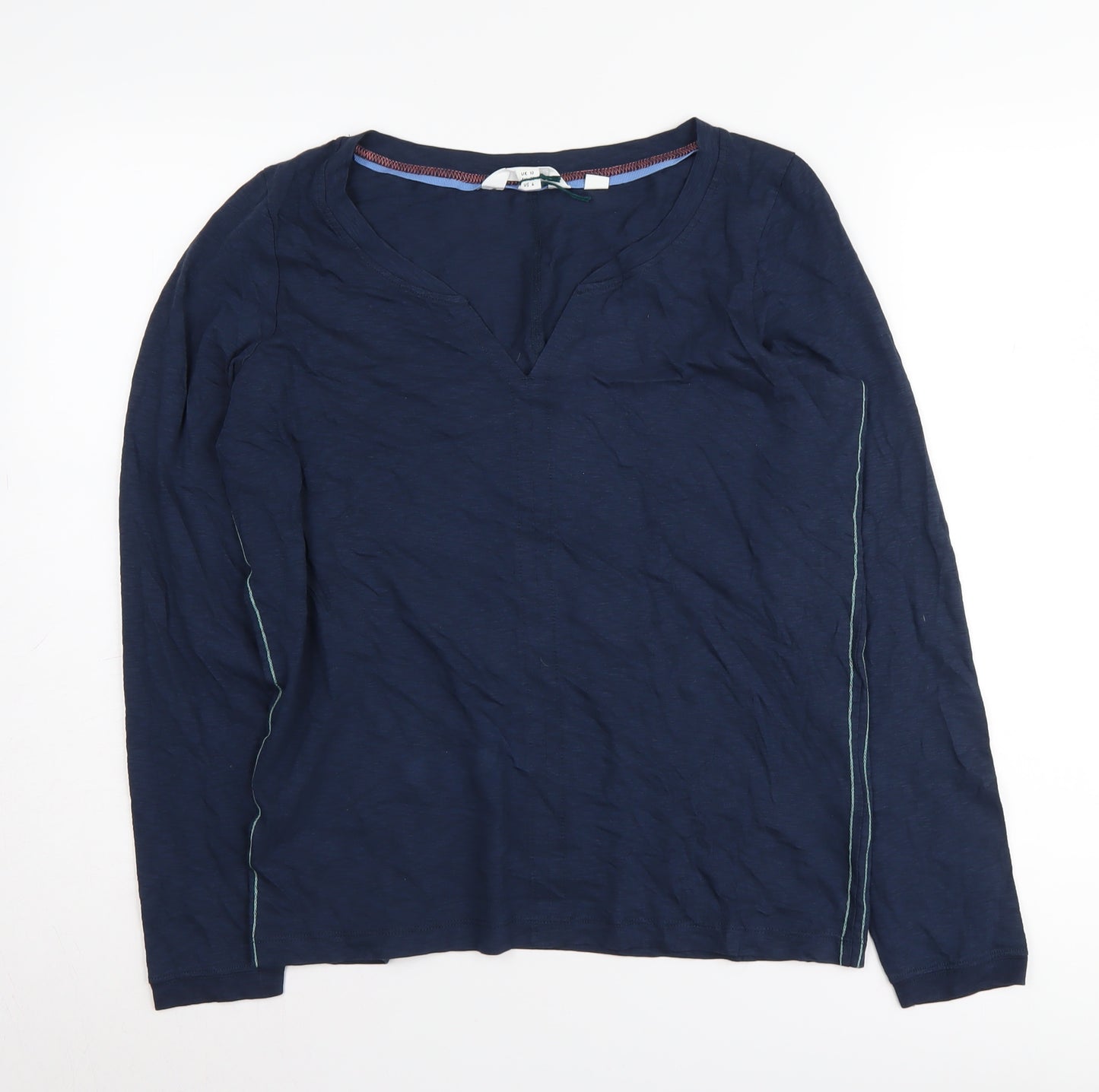 White Stuff Women's Blue V-Neck Henley Jumper Size 10