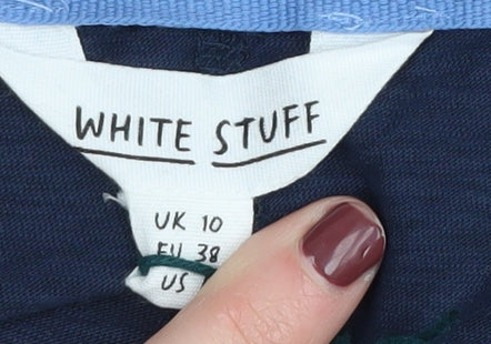 White Stuff Women's Blue V-Neck Henley Jumper Size 10