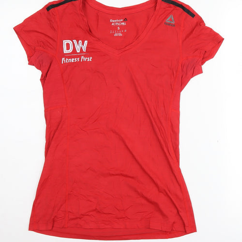 Reebok Women's Red V-Neck T-Shirt, Size S, Gym Wear