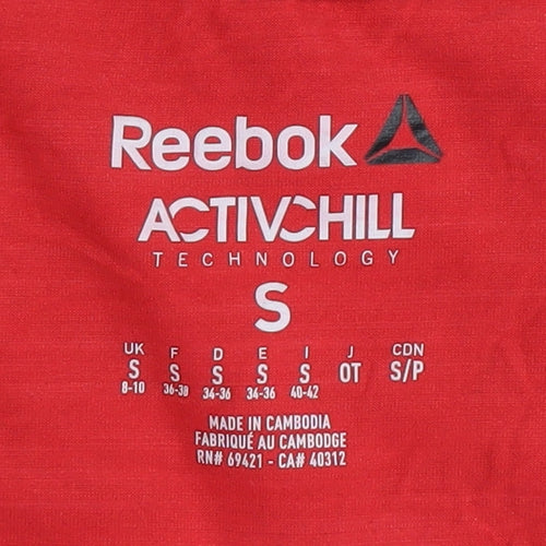 Reebok Women's Red V-Neck T-Shirt, Size S, Gym Wear