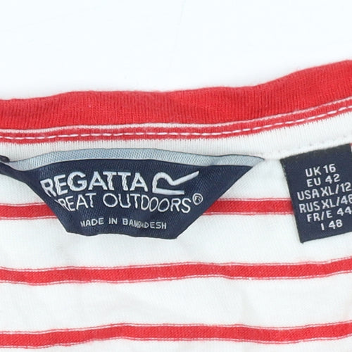 Regatta Women's Red Striped Casual T-Shirt Size 16