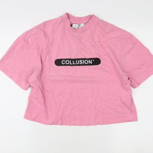 Collusion Women's Pink Crew Neck T-Shirt Size S