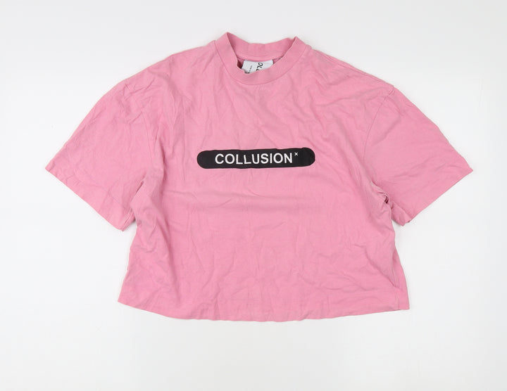 Collusion Women's Pink Crew Neck T-Shirt Size S