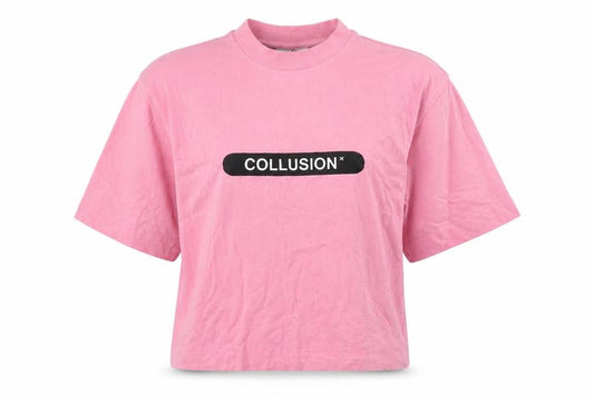 Front view of Collusion Women's Pink Crew Neck T-Shirt, size S
