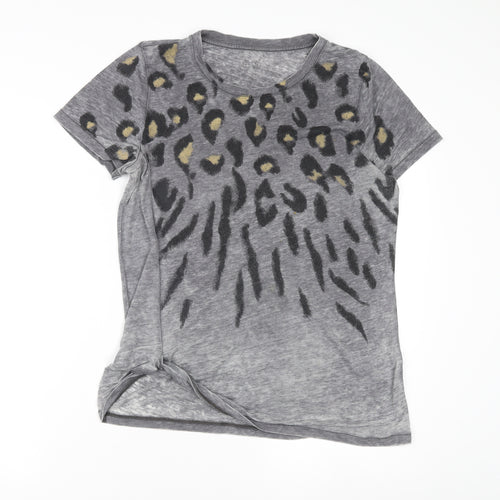AllSaints Women's Grey Animal Print T-Shirt Medium