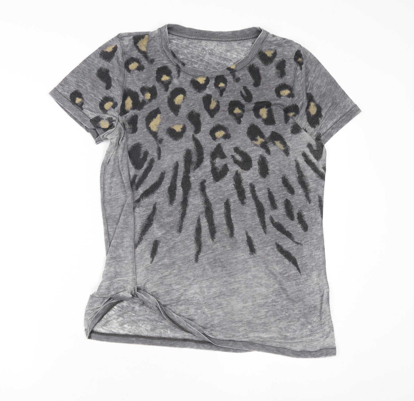 AllSaints Women's Grey Animal Print T-Shirt Medium