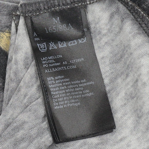 AllSaints Women's Grey Animal Print T-Shirt Medium