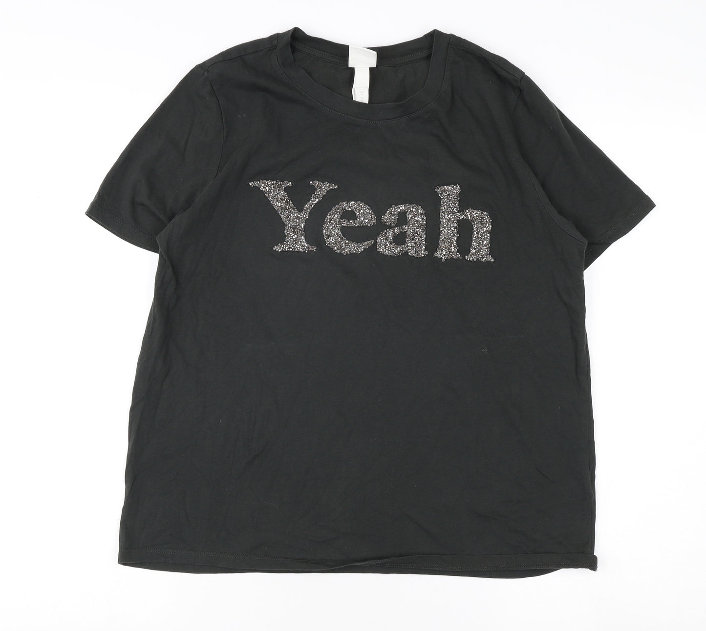 H&M Unisex Black Sequin T-Shirt M Casual Summer