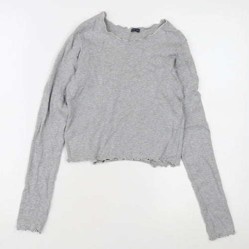 Brandy Melville Women's Grey Cropped Long Sleeve Blouse